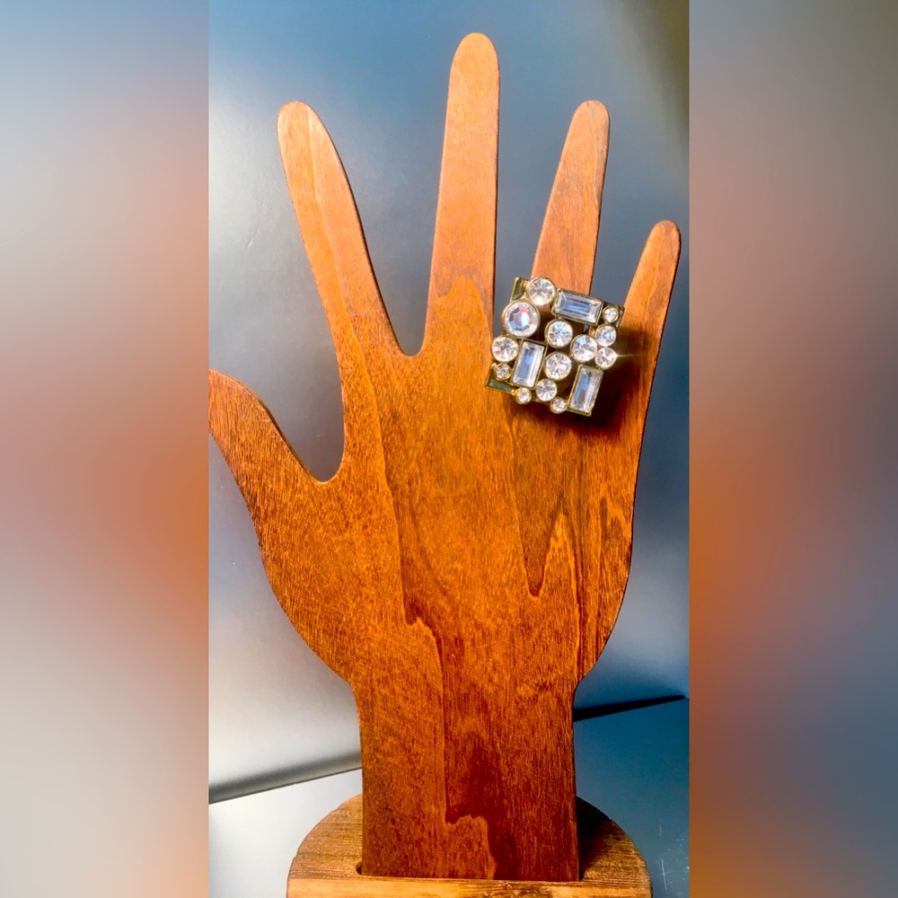 Vintage Metallic Silver Statement Ring Rhinestone… - image 2